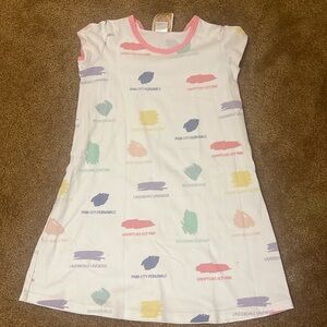 The Beaufort Bonnet Polly dress, size 9. Paint strokes, pink trim